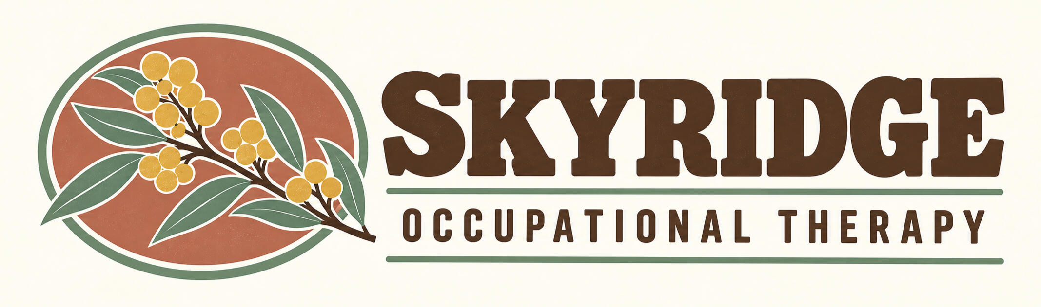 Skyridge Occupational Therapy logo with wattle and a Central Victorian ridgeline
